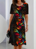 Women's Short Sleeve Summer Black Abstract Printing Crew Neck Daily Going Out Vintage Midi H-Line Tunic Dress