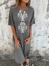 Vintage Notched Loose Dress With No