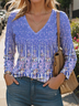 Print Casual V Neck Long Sleeve T-Shirt