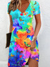 Women's Short Sleeve Summer As Picture Floral V Neck Daily Going Out Casual Midi A-Line Fit & Flare Dress Dress
