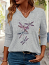 Print Casual V Neck Long Sleeve T-Shirt