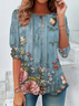 Women's Floral Print Casual Crew Neck Long Sleeve Tunic Waist Tee