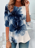Women's Floral Print Casual Crew Neck Long Sleeve Tunic Waist Tee