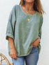 Women's Three Quarter Sleeve T-shirt Spring/Fall White Plain Crew Neck Daily Going Out Casual Top