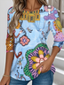 Women's Retro Printed Mid-Sleeve Shirt