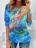 Women's Abstract Print Casual Round Neck Long Sleeve Tunic T-Shirt