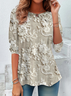 Women's Floral Print Casual Crew Neck Long Sleeve Tunic Waist Tee