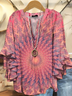 Women's Half Sleeve Shirt Summer Pink Tie-Dye Pattern Printing V Neck Daily Going Out Casual Top
