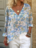 Print Casual V Neck Long Sleeve T-Shirt