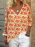 Print Casual V Neck Long Sleeve T-Shirt