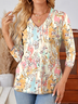 Print Casual V Neck Long Sleeve T-Shirt
