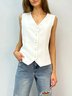 Women's Sleeveless Tank Top Summer White Plain Buckle V Neck Daily Going Out Simple Top