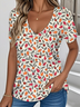 Print Casual V Neck Short Sleeve T-Shirt