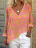 Print Casual V Neck Long Sleeve T-Shirt