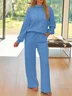 Cotton Stand Collar Casual Plain Two-Piece Set