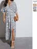 Women's Short Sleeve Summer white-blue Floral Split Joint V Neck Daily Going Out Vintage Maxi A-Line Tank Dress