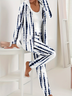 Women's Printing Abstract Stripes Daily Going Out Two-Piece Set White Casual Spring/Fall Coat With Pants Matching Set