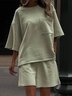 Casual Plain Crew Neck Two-Piece Set