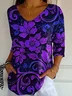 Women's Alzheimer's Disease Floral Print V-Neck T-Shirt