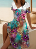 Women's Short Sleeve Summer As Picture Floral Printing V Neck Daily Going Out Casual Midi A-Line Fit & Flare Dress Dress
