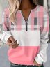 Long Sleeve Front Center Zip Plaid Sweatshirt