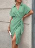 Women's Short Sleeve Summer Khaki Geometric Split Joint V Neck Daily Going Out Vintage Midi A-Line Tank Dress