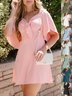 Women's Short Sleeve Summer Pink Plain Split Joint V Neck Dolman Sleeve Daily Going Out Vintage Midi A-Line Ruffle Skirt Dress
