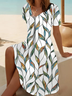 Women's Short Sleeve Summer White Leaf Printing V Neck Daily Going Out Casual Midi A-Line Fit & Flare Dress Dress