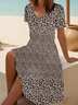 Women's Short Sleeve Summer Brown Floral Printing V Neck Daily Going Out Casual Midi A-Line Fit & Flare Dress Dress