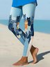 Women's Elegant Vacation Vintage Full Length Stitching Cat Leggings