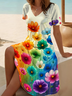 Women's Short Sleeve Summer As Picture Floral Printing V Neck Daily Going Out Casual Midi A-Line Fit & Flare Dress Dress