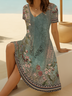 Women's Short Sleeve Summer Green Floral Printing V Neck Daily Going Out Casual Midi A-Line Fit & Flare Dress Dress