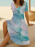 Women's Short Sleeve Summer Green Abstract Printing V Neck Daily Going Out Casual Midi A-Line Fit & Flare Dress Dress