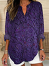 Women's Long Sleeve Blouse Spring/Fall Purple Floral Printing Cotton-Blend V Neck Daily Going Out Casual Top