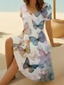 Women's Short Sleeve Summer As Picture Butterfly Printing V Neck Daily Going Out Casual Midi A-Line Fit & Flare Dress Dress