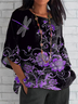 Women's Half Sleeve T-shirt Summer Black Floral Crew Neck Daily Going Out Casual Top