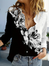 Women's Long Sleeve Shirt Spring/Fall Black-white Floral Buckle Shirt Collar Daily Going Out Casual Top