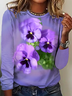 Women's Floral Print Casual Long Sleeve Crew Neck T-Shirt