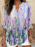 Women's Long Sleeve Blouse Spring/Fall Purple Floral Printing Cotton-Blend V Neck Daily Going Out Casual Top
