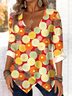 Printed Commuter V-Neck Long Sleeve Chrysanthemum Floral T-Shirt