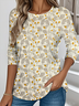 Ethnic Pattern Early Autumn Oak Leaf Print Round Neck Long Sleeve T-Shirt