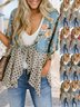 New Casual Sunscreen Beach Print Splicing Lace-up V-neck Chiffon Cardigan