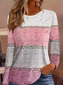 Women's Long Sleeve T-shirt Spring/Fall Pink Striped Printing Jersey Crew Neck Daily Going Out Casual Top
