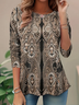 Women's Long Sleeve T-shirt Spring/Fall Brown Abstract Printing Jersey Crew Neck Daily Going Out Casual Top
