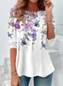 Women's Butterfly Flower Printed Casual Crew Neck Tunic T-Shirt