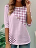 Elegant Commuting Simple Geometric Stripe Pattern Print Round Neck Long Sleeve T-Shirt