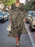 Puff Sleeve Casual Regular Fit V Neck Multicolor Block Dress