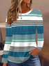 Women's Long Sleeve T-shirt Spring/Fall Cyan Striped Printing Jersey Crew Neck Daily Going Out Casual Top