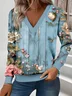 Loose Casual Commuter Long Sleeve V-Neck Printed Sweatshirt