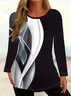 Women's Long Sleeve T-shirt Spring/Fall Black Abstract Printing Jersey Crew Neck Daily Going Out Casual Top